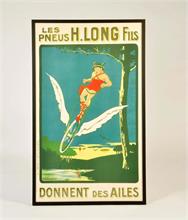 Plakat "Les Pneus H.Long Fils" von 1920 in Holzrahmen