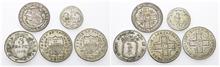Schweiz, kl. Konvolut von Silberkleinmünzen aus Basel, Bern und Waadt. 5 Stück