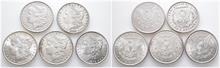 Vereinigte Staaten von Amerika (USA), Morgan Dollar 1878, 1879, 1881, 1887 und 1888 (alle Philadelphia). 5 Stück