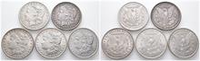 Vereinigte Staaten von Amerika (USA), Morgan Dollar 1878, 1887, 1889, 1896, 1898 (alle Philadelphia). 5 Stück