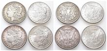 Vereinigte Staaten von Amerika (USA), Morgan Dollar 1881 (2x), 1897, 1921 (alle San Francisco). 4 Stück