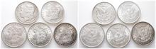 Vereinigte Staaten von Amerika (USA), Morgan Dollar 1883, 1884 (2x), 1885, 1892 (alle New Orleans). 5 Stück