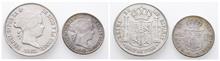 Philippinen, Isabella II. von Spanien 1833-1868, 20 und 50 Centimos 1865. 2 Stück