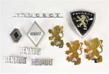 Peugeot + Renault, Typenschilder + Embleme (teilw. Kst)