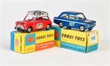 Corgi Toys, Mini Cooper Monte Carlo + Hillman Imp. Rally Monte Carlo