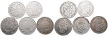 Frankreich, Königreich, 5 Francs 1834, 1835, 1837, 1846, 1847