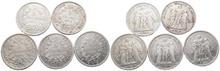 Frankreich, Königreich, 5 Francs 1873 (2x), 1874 (2x), 1875