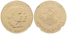 Monaco, Rainier III. 1949-2005, 100 Francs 1982. Probe Essai in Gold.