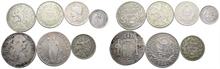 Lot von Silbermünzen aus Südamerika, 7 Stück.