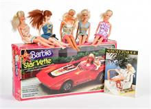 Konvolut Barbie Corvette Cabriolet, 5 Barbies + Schnittmusterbuch