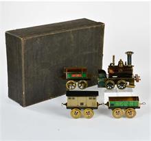 Plank, Zugpackung mit Spirituslok, Tender, 2 Wagen + 8 Schienen