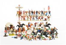 Elastolin, 40 Figuren, 17 Reiter, 1 Kutsche, Cowboys + Indianer