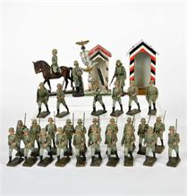 Lineol/Elastolin, 26 marschierende Soldaten, Reiter + 2 Wachhäuschen