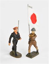 Lineol/Elastolin, japanischer Fahnenträger + kaiserlicher japanischer Marinesoldat