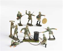 Lineol/Elastolin, Soldaten mit Gasmasken im Gefecht