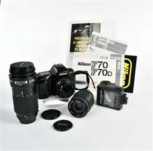 Nikon, Kamera F 70 mit Nikko 1:1,8/50 mm, 4,0/70-210 mm, Sigma 28-105 mm + Blitz