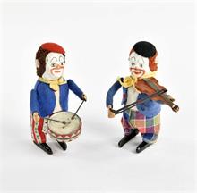 Schuco, Clown mit Geige + Clown mit Trommel