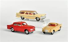 Corgi Toys + Dinky Toys, Volvo P 1800, Volvo 122 S + Plymouth