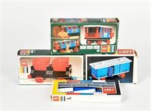 Lego, 3 Eisenbahnwagen + Schienenset 150