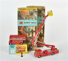 Corgi Toys, 2x Simon Snorkel Fire Engine 117 + London Bus 468