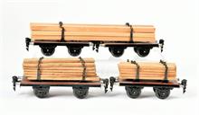Märklin, 3 Plattformwagen mit Holzladung,