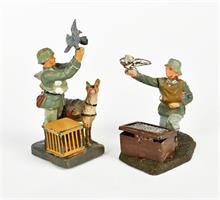 Lineol/Elastolin, 2 Soldaten mit Brieftaube