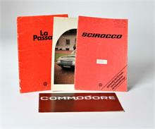 Konvolut Autoprospekte Scirocco, Granada, Passat + Commodore