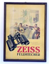 Zeiss Feldstecher, Kartonschild in Holzrahmen