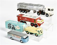 Märklin, Dinky Toys, Tekno, 4 Fahrzeuge, u.a. Phoenix Kastenwagen, Mertz V332, Balayeuse