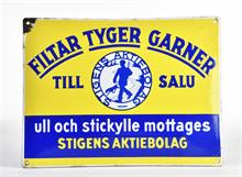 Decken, Stoffe, Garne, schwedisches Verkaufsschild, Emailschild