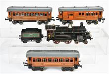 Bing, Spur 1 Zug mit Starkstromlok 11/825, 3 Wagen mit Inneneinrichtung
