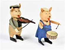 Schuco, Schweinchen mit Geige + Schweinchen mit Trommel
