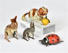 Köhler, 4 Tiere; Hund, Hasen & Käfer