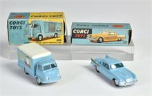 Corgi Toys, Karrier Bantam Dairy Produce Van 435 & Studebaker Golden Hawk 211