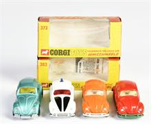 Corgi Toys, u. andere, 4 VW Käfer