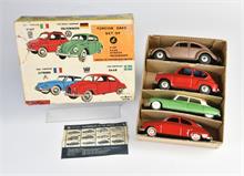 Bandai, Karton mit 4 Modelle, Saab, Citroen, VW & Fiat