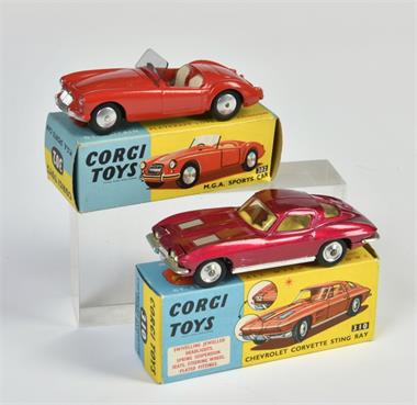 Corgi Toys, 310 Chevrolet Corvette Sting Ray & 302 MGA