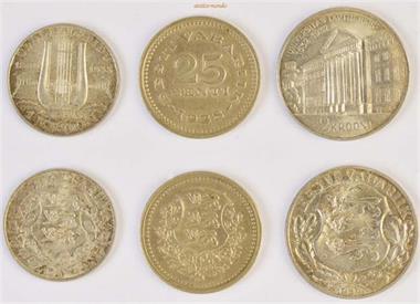 Estland, 25 Senti, 1 Kroon, 2 Krooni, 1928, 1933, 1932