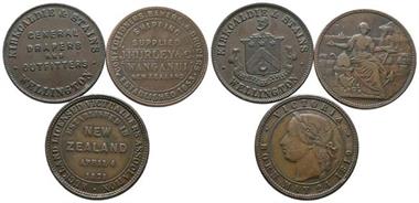 Neuseeland, George V., 1910-1936, Token Penny, 1853,1871, o.J. (1874), K/M tn34, tn6, tn31