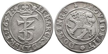 Norwegen, Friedrich III. 1648-1670, 2 Mark, 1657, Christiania, Ahlström 152