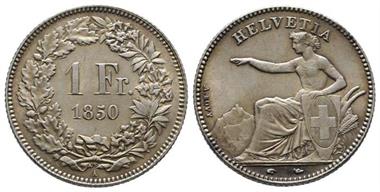 Schweiz, Eidgenossenschaft, 1 Franken, 1850, A. Paris, HMZ 2-1203a