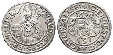 Erzbistum Salzburg, Max Gandolph Graf Küenburg 1668-1687, 3 Kreuzer, 1690, Zöttl 2223