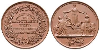 Brandenburg, Preussen, Wilhelm I., 1861-1888, Bronzemedaille, o.J., Ehrenpreis des Hauptvereins West der preussischen Landwirte