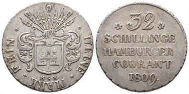Hamburg, Stadt, 32 Schilling, 1809, HSK, Gead. 656