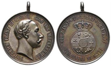 Mecklenburg, Schwerin, Friedrich Franz III., 1883-1897, Tragbare Silbermedaille, 1897, auf seinen Tod, Kunzel 85