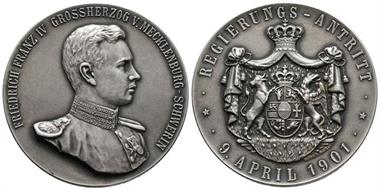 Mecklenburg, Schwerin, Friedrich Franz IV., 1897-1918, Silbermedaillle, 1901, auf seinen Regierungsantritt, Kunzel 100