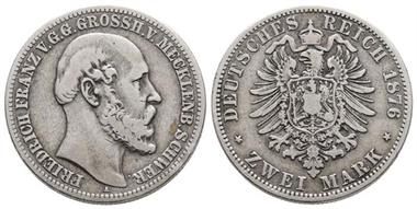 Kaiserreich, Mecklenburg Schwerin, Friedrich Franz II., 1842-1883, 2 Mark, 1876, J. 84