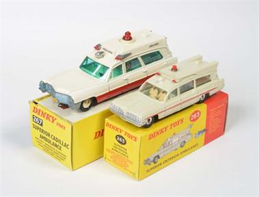 Dinky Toys, Superior Criterian Ambulance Nr. 263 + Superior Cadillac Ambulance Nr. 267