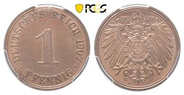 Kaiserreich, J. 10, 1 Pfennig 1907 A