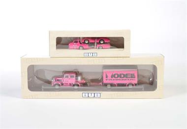 Bub, 2x Sammlermodell 2007 und  2004, Renntransporter + Modell Fahrzeug (pink)